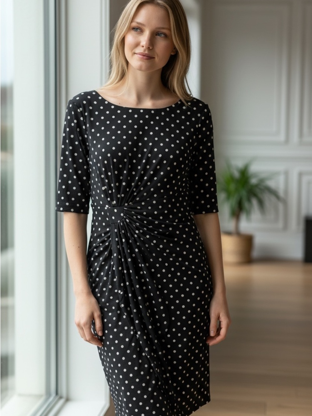 Vintage Northstyle Iconic Polka Dot Faux-Wrap Sheath Dress - Size 8P